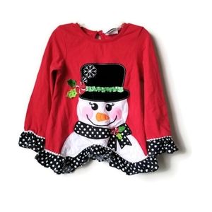 Girls Red Christmas Top Snowman Shirt
